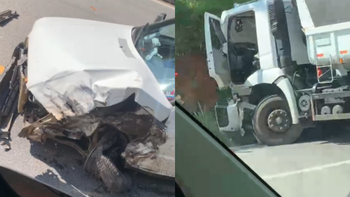 Acidente entre carro e caminh&atilde;o &eacute; registrado perto de ped&aacute;gio em S&atilde;o Sebasti&atilde;o do Oeste