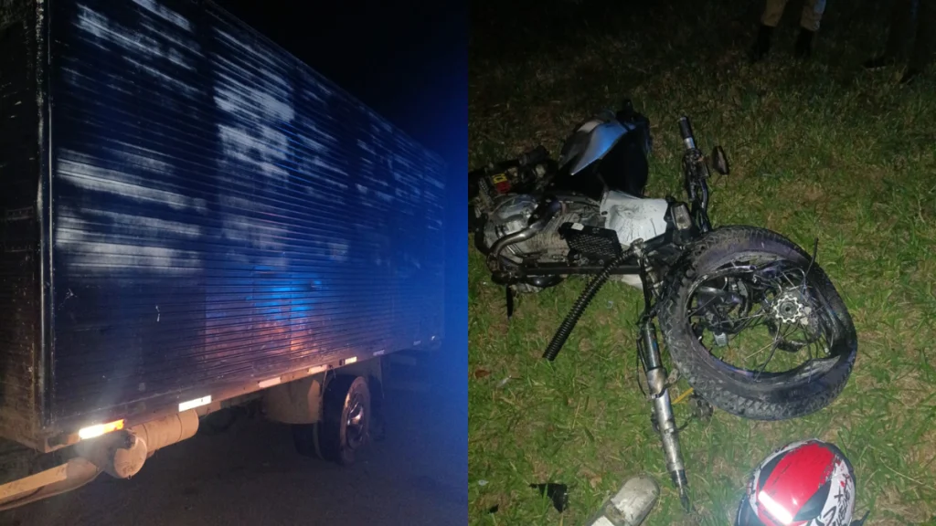 Acidente entre motocicleta e caminh&atilde;o na MG-050, em Ita&uacute;na