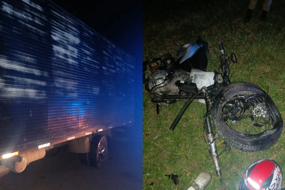 Acidente entre motocicleta e caminh&atilde;o na MG-050, em Ita&uacute;na