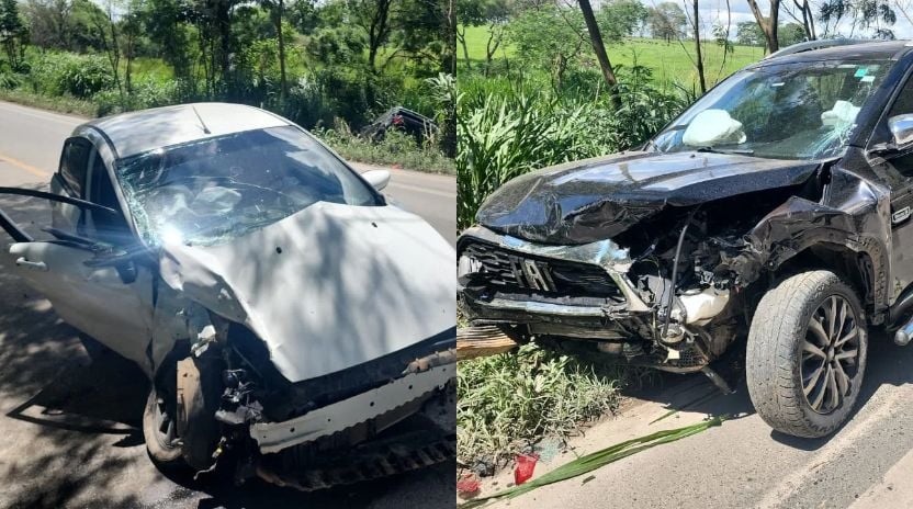Ve&iacute;culos envolvidos em colis&atilde;o na BR-354, no km 465, em Arcos, Minas Gerais.