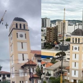 Cruz do Santu&aacute;rio de Santo Ant&ocirc;nio &eacute; retirada para manuten&ccedil;&atilde;o em Divin&oacute;polis