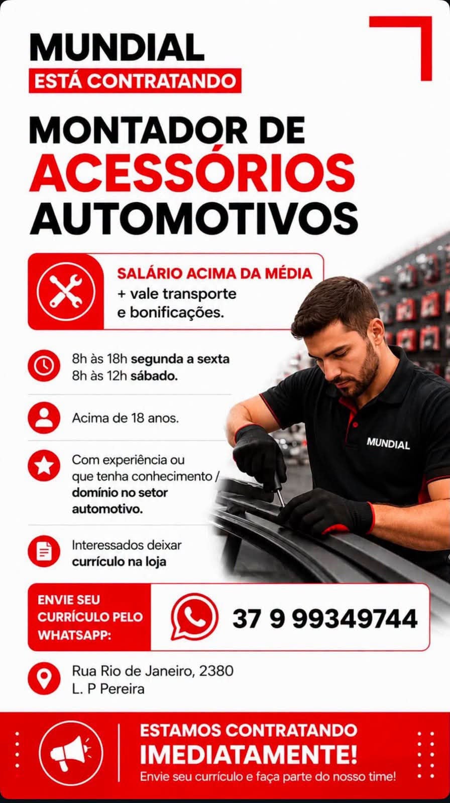 Mundial abre contrata&ccedil;&atilde;o imediata em Divin&oacute;polis, com sal&aacute;rio acima da m&eacute;dia