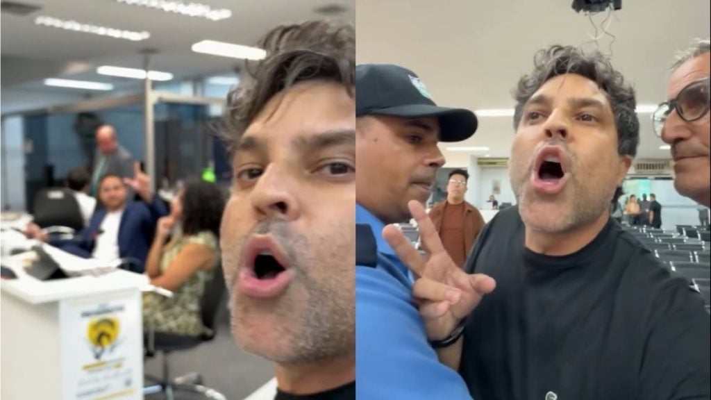Ex-vereador Diego Espino causa tumulto na C&acirc;mara e &eacute; contido por seguran&ccedil;a