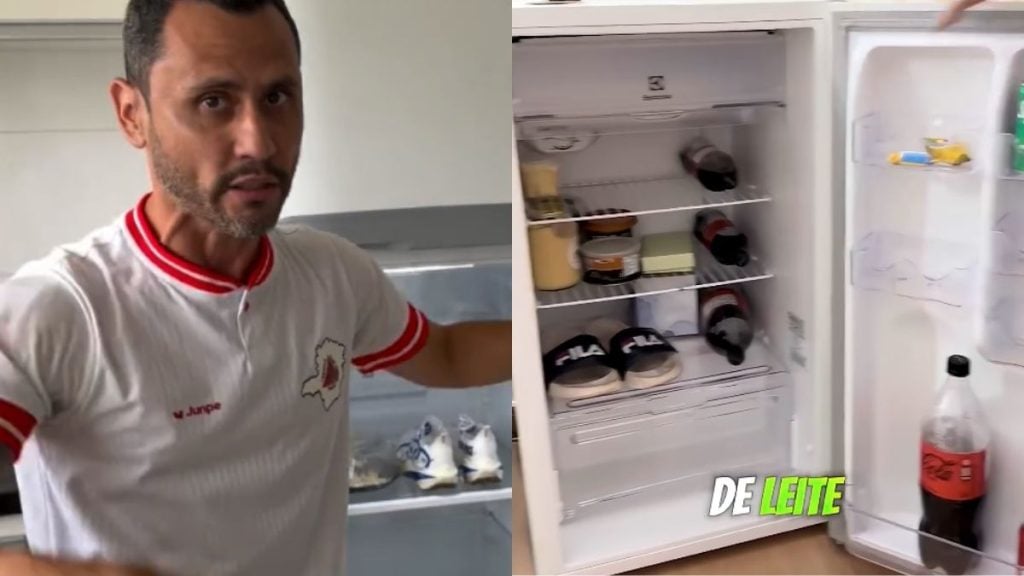 P&eacute; frio? Cleitinho guarda t&ecirc;nis e chinelos na geladeira e detalhe chama aten&ccedil;&atilde;o