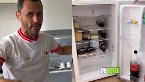 P&eacute; frio? Cleitinho guarda t&ecirc;nis e chinelos na geladeira e detalhe chama aten&ccedil;&atilde;o