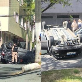 V&iacute;deo Carro capota na av. Divino Esp&iacute;rito Santo, em Divin&oacute;polis