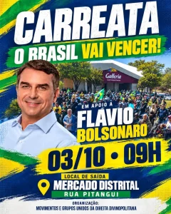 Movimentos de direita se mobilizam para carreata em apoio a Fl&aacute;vio Bolsonaro neste s&aacute;bado em Divin&oacute;polis