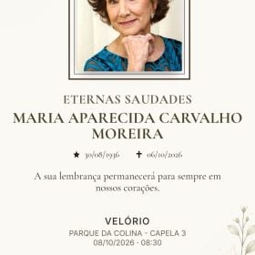 Maria Aparecida Carvalho Moreira morre aos 90 anos; família comunica despedida