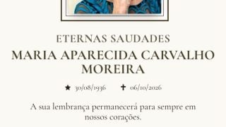 Maria Aparecida Carvalho Moreira morre aos 90 anos; fam&iacute;lia comunica despedida