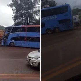 Acidente entre &ocirc;nibus e carreta na BR-040 em Minas Gerais deixa tr&ecirc;s feridos