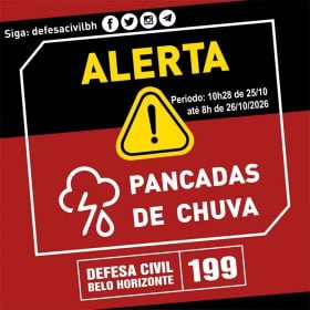 Defesa Civil alerta para chuva forte, raios e ventos de at&eacute; 60 km/h em Belo Horizonte