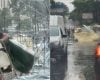 Temporal com ventos fortes derruba barracas da Feira Hippie e causa alagamentos em BH