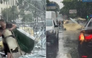 Temporal com ventos fortes derruba barracas da Feira Hippie e causa alagamentos em BH
