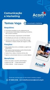 Acom abre vaga de emprego na área de Comunicação e Marketing em Divinópolis; veja os requisitos