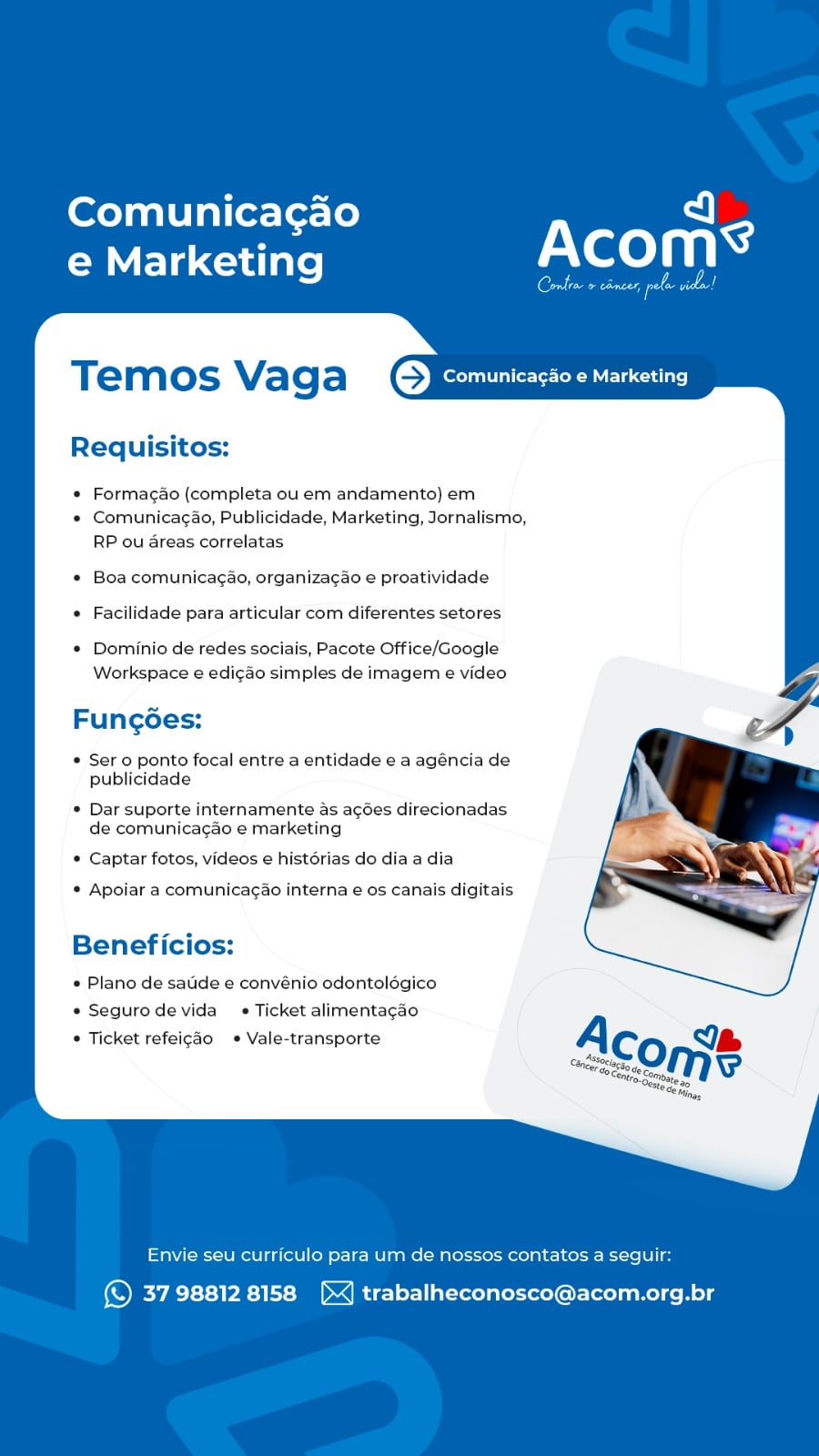 Acom abre vaga de emprego na &aacute;rea de Comunica&ccedil;&atilde;o e Marketing em Divin&oacute;polis; veja os requisitos